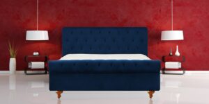 Elvira Upholstered King size Bed in Navy Blue Colour