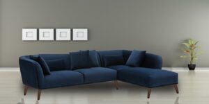 Distinguished LHS Two Seater Sofa with Lounger in Navy Blue Colour