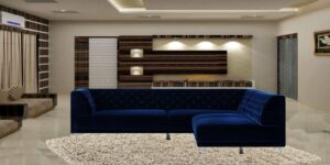 Glamorous Tufted L Shape Sofa in Navy Blue Colour