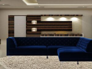 Glamorous Tufted L Shape Sofa in Navy Blue Colour