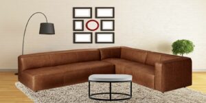 Dazzling L Shape Upholstered Sofa in Tan Brown Leatherette