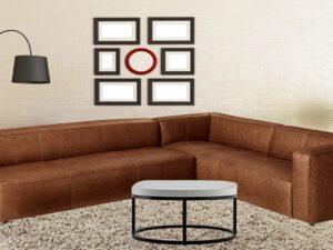 Dazzling L Shape Upholstered Sofa in Tan Brown Leatherette