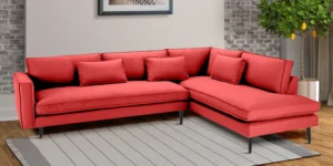 Mireya Fabric LHS Sectional Sofa (3+ Lounger) In  Carmine Pink Color
