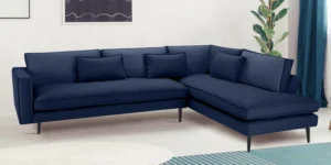 Mireya Fabric LHS Sectional Sofa (3+ Lounger) In Navy Blue Colour
