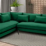 Mireya Fabric LHS Sectional Sofa (3+ Lounger) In Dark Green Colour