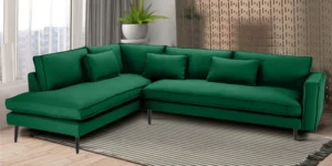 Mireya Fabric LHS Sectional Sofa (3+ Lounger) In Dark Green Colour