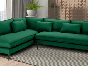 Mireya Fabric LHS Sectional Sofa (3+ Lounger) In Dark Green Colour