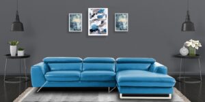 Ultra Modern LHS 2 Seater Sofa with Lounger in Blue Colour