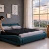 Savvy Leatherette Upholstered Queen Size Bed in Blue Colour